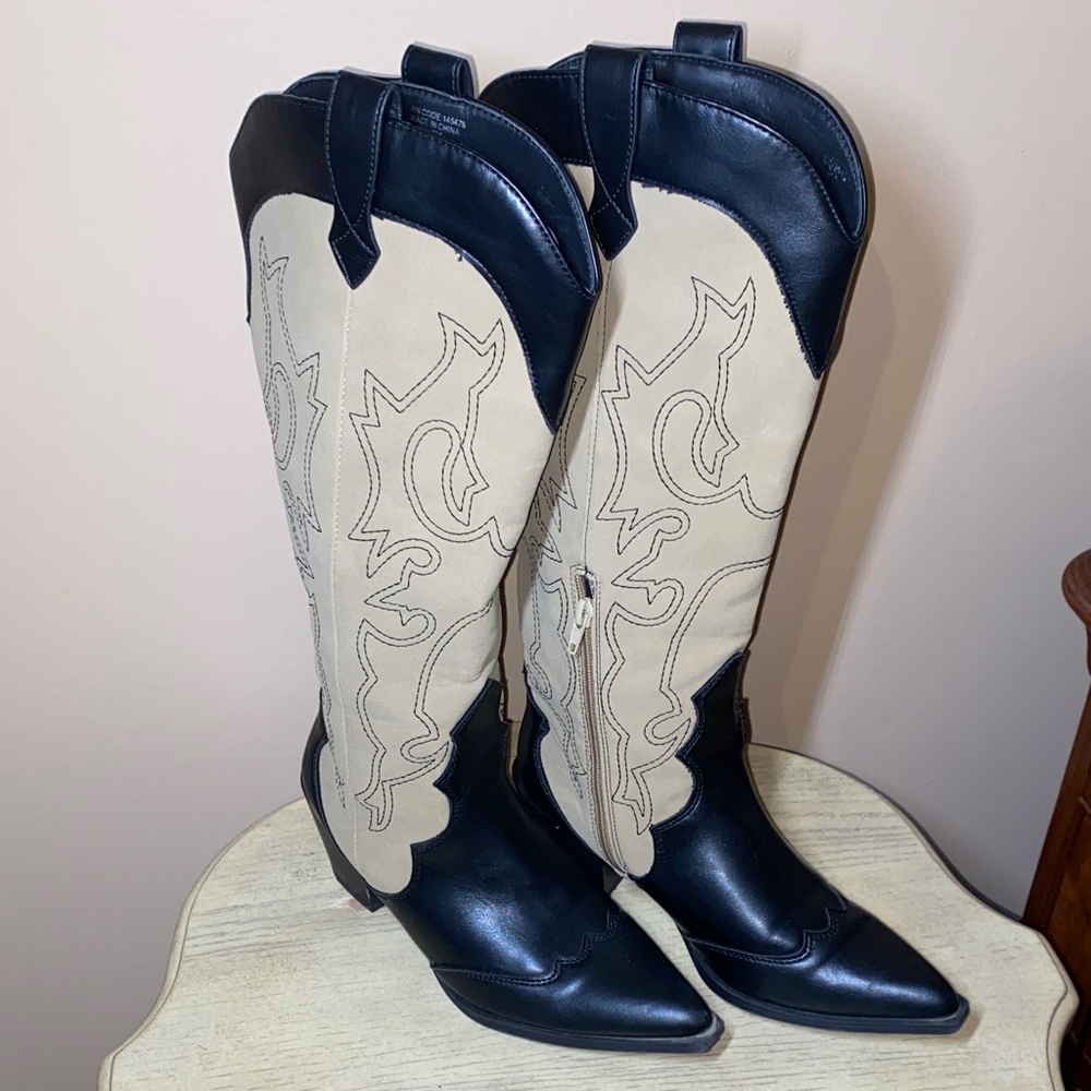 Primark Black and Cream Heeled Boots